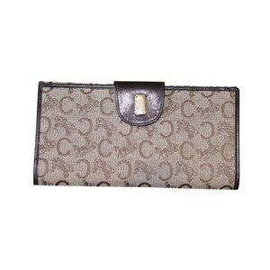Celine Vintage Brown Canvas & Leather Monogram Envelope Wallet Made In Italy